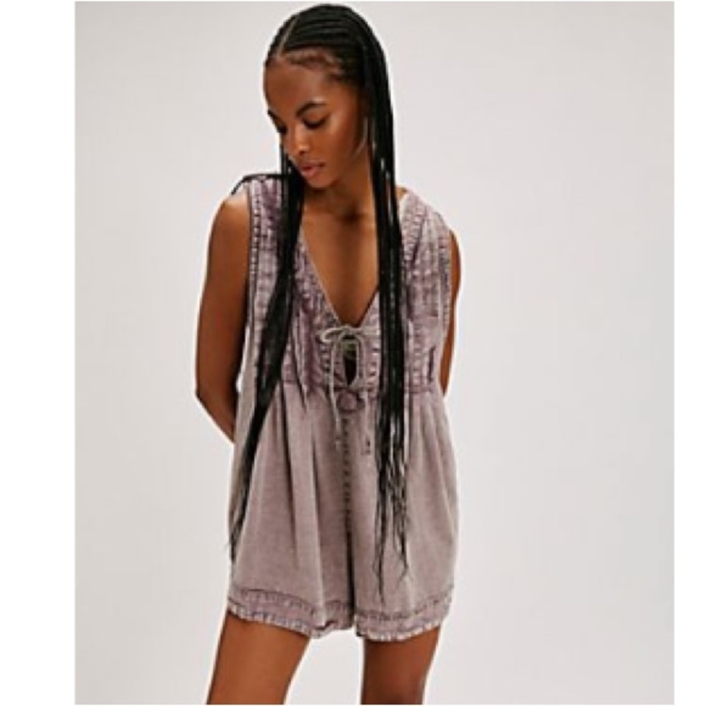Free People Mauve Tie-Front Romper